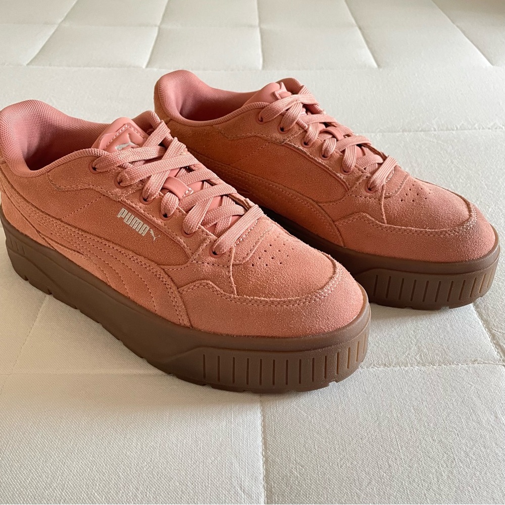 Puma Womens Coral Peach Suede Platform Karmen II Idol Sneakers, Size 10 - Picture 6 of 16